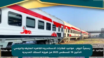 رسمياً اليوم.. مواعيد قطارات الإسكندرية-القاهرة المكيفة والروسي الاثنين 18 أغسطس 2025 من هيئة السكك الحديدية
